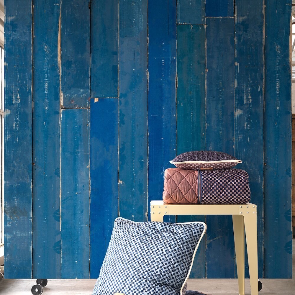 Blue Scrap Distressed Wood Wallpaper – Vintage Plank Effect Wallpaper £275.00 product_features