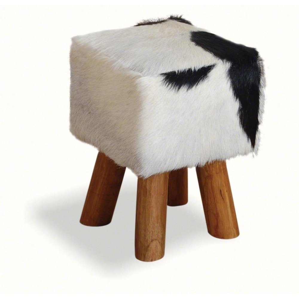 Goat Skin Fur Stool Smithers Footstools £150.00 All Rooms Mango Wood product_features