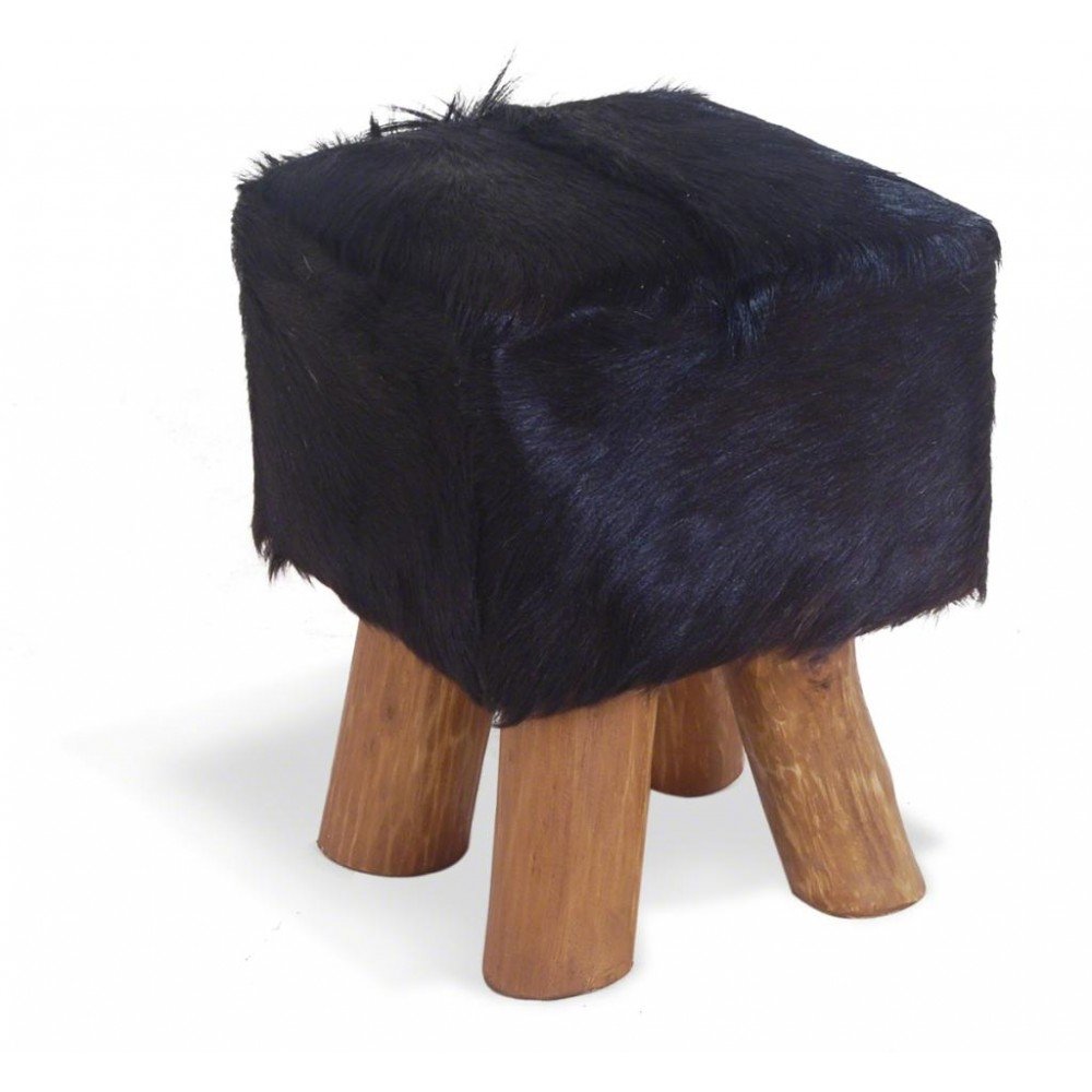 Goat Skin Fur Stool Smithers Footstools £150.00 All Rooms Mango Wood product_features