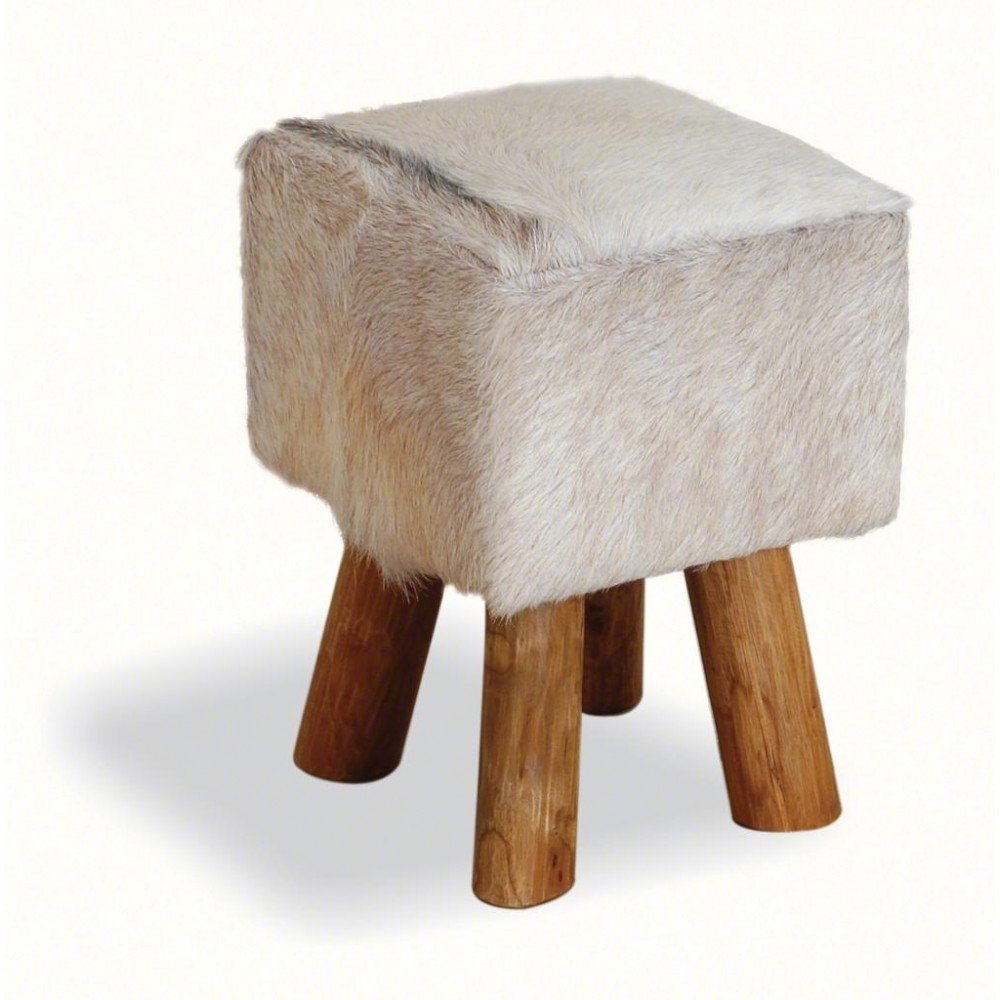 Goat Skin Fur Stool Smithers Footstools £150.00 All Rooms Mango Wood product_features