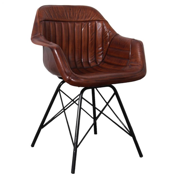 Retro Leather Bucket Dining Chairs * Cowhide Brown & Black