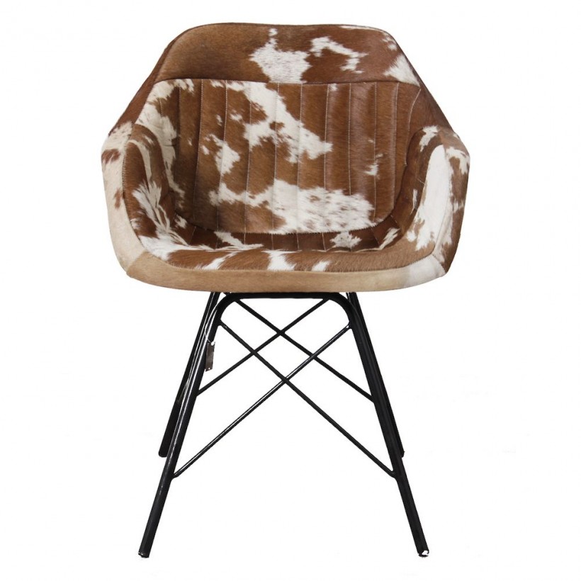 Retro Leather Bucket Dining Chairs * Cowhide Brown & Black