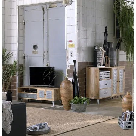 Village Aviator TV Unit Smithers Archives £1,069.00 Living Room Mango Wood Iron product_features