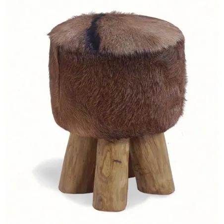 Goat Skin Fur Stool Smithers Footstools £150.00 All Rooms Mango Wood product_features