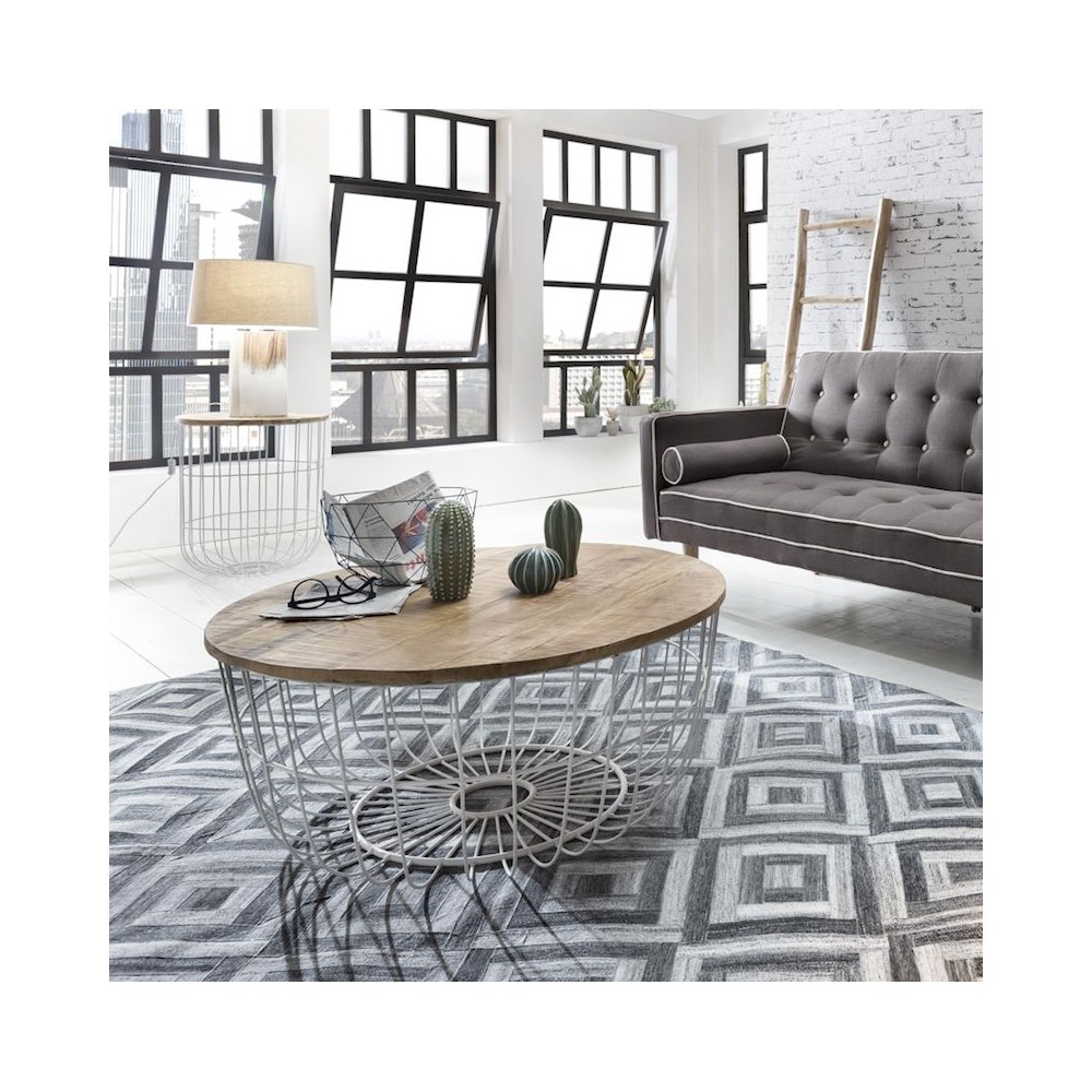 White Wired Coffee Table Smithers Retro Furniture £504.00 Living Room Mango Wood Recycled Steel product_features