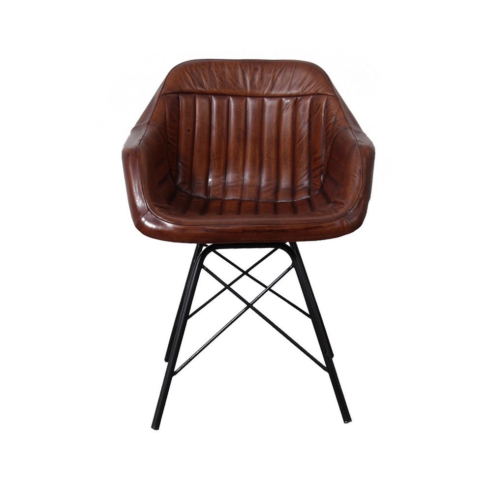 Retro Leather Bucket Dining Chairs * Cowhide Brown & Black