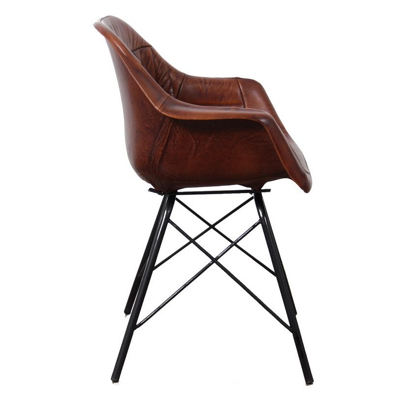 Leather Bucket Dining Chairs Brown Industrial Style at Smithers UK • UK