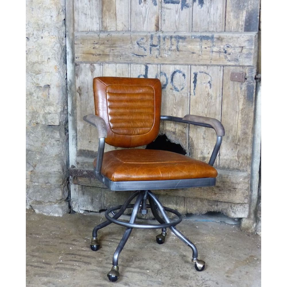 Aviation • Aviator Industrial Tan Leather Office Chair
