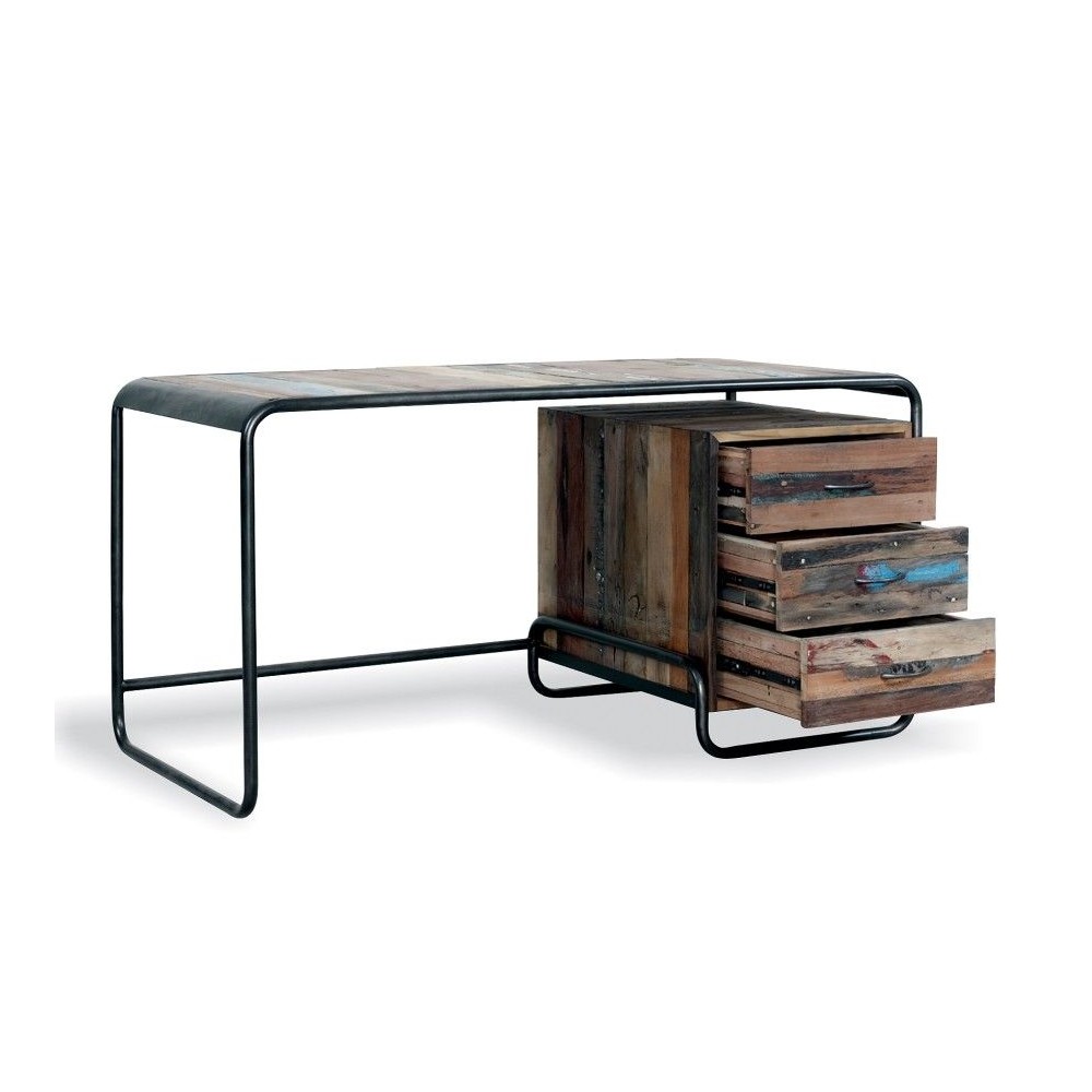 Reclaimed Wood Computer Desk Smithers Office £1,069.00 Office Reclaimed Boat Wood Recycled Steel product_features