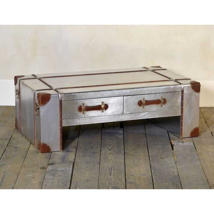 Steamer Trunk Industrial Coffee Table, Leather Side Tables Uk