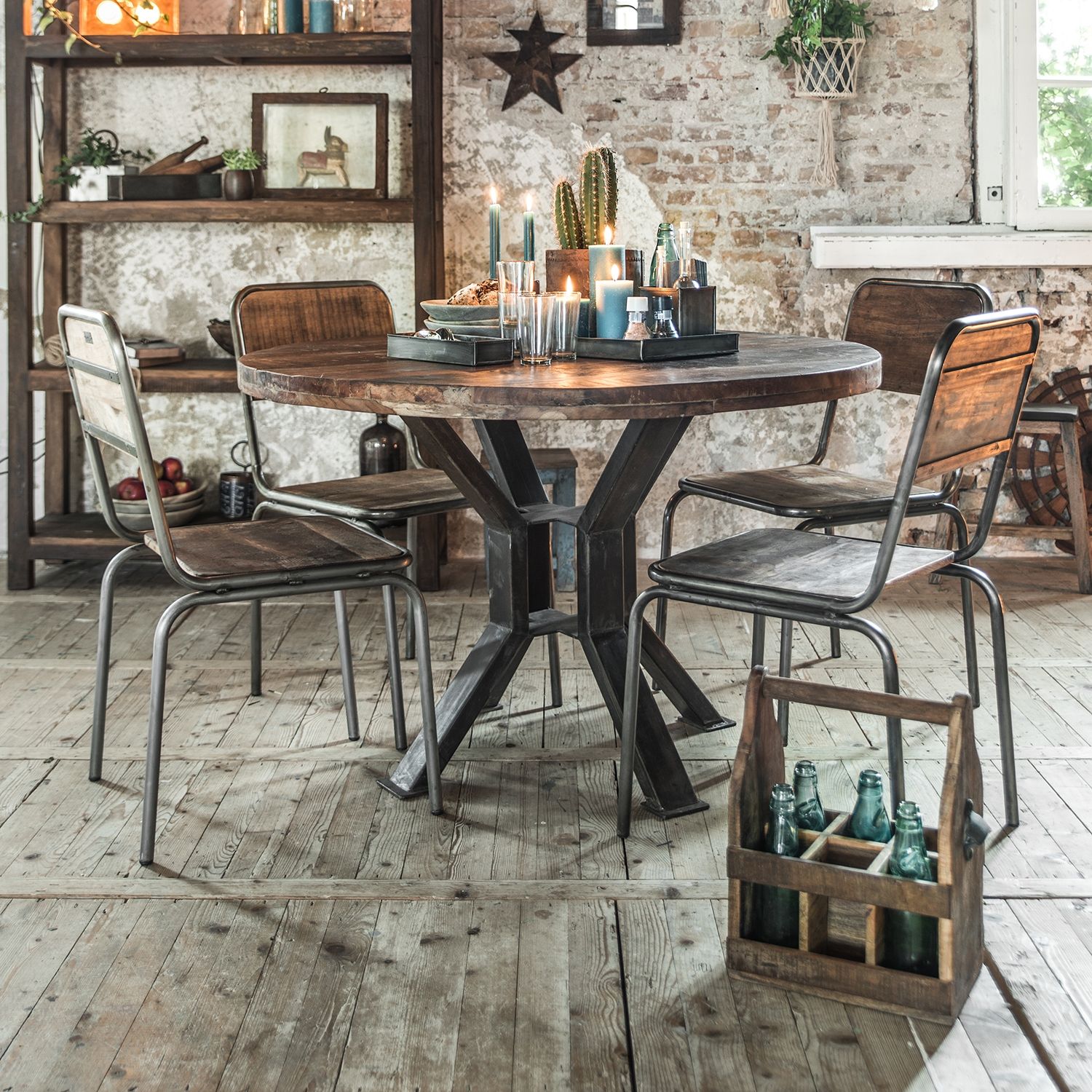 Reclaimed Wood Large Round 120 Cm Dining Tables For Pub Restaurant