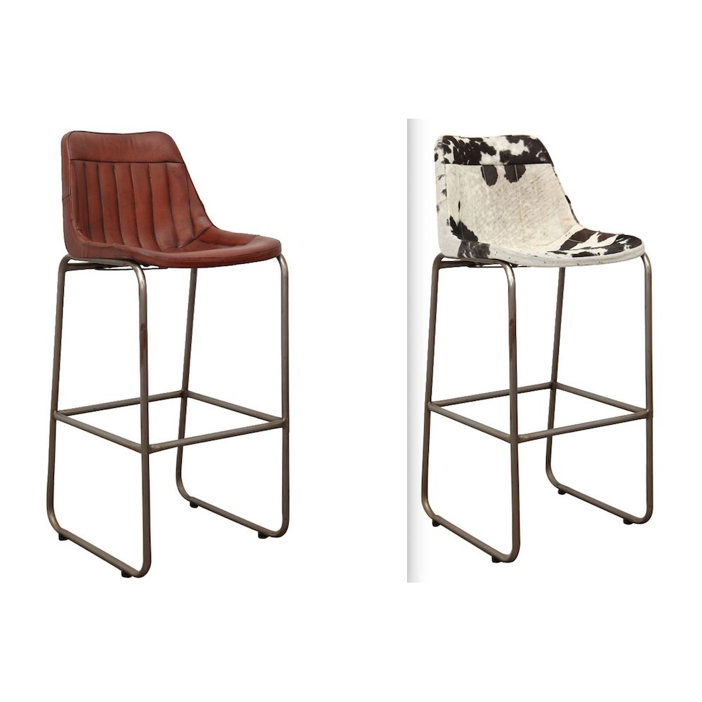 Cowhide Black Or Brown Leather Bar Chairs Industrial Vintage Uk Us