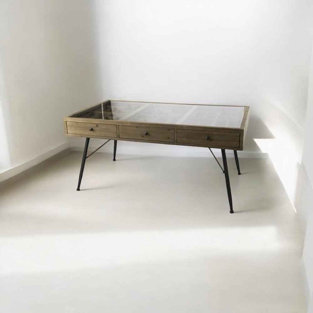 alt= "smithers antique apothecary table with glass top in vintage buy and shop wood natural office storage and bathroom lounge, Apothecary cabinets and drawer chests Smithers of London – Handmade in the UK"