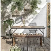 alt=“folding wood bench rustic furniture made from the best reclaimed wood”