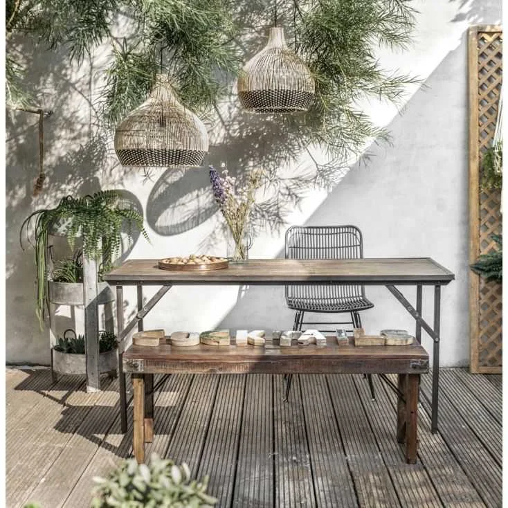 alt=“folding wood bench rustic furniture made from the best reclaimed wood”