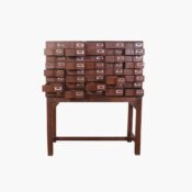 alt="apothecary brown leather solid wood natural office storage and bathroom lounge, Apothecary cabinets and drawer chests Smithers of London – Handmade in the UK"