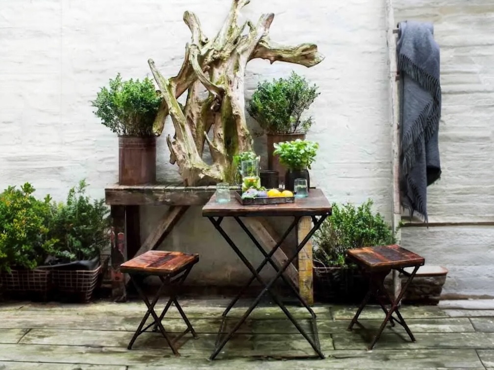 alt=“space saving dining table and chairs folding and fold up and stacking”