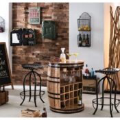 alt="London-bespoke-reclaimed wood bedroom furniture-and-custom-made built kitchen home cocktail wine drinking bar barrel uk"