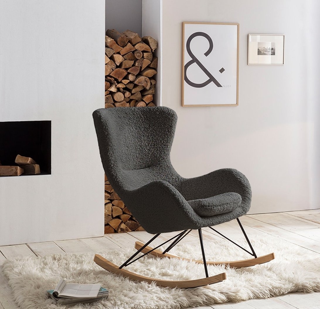 alt="nursery armchair grey dark comfortable teddy fluffy chair for breastfeeding"