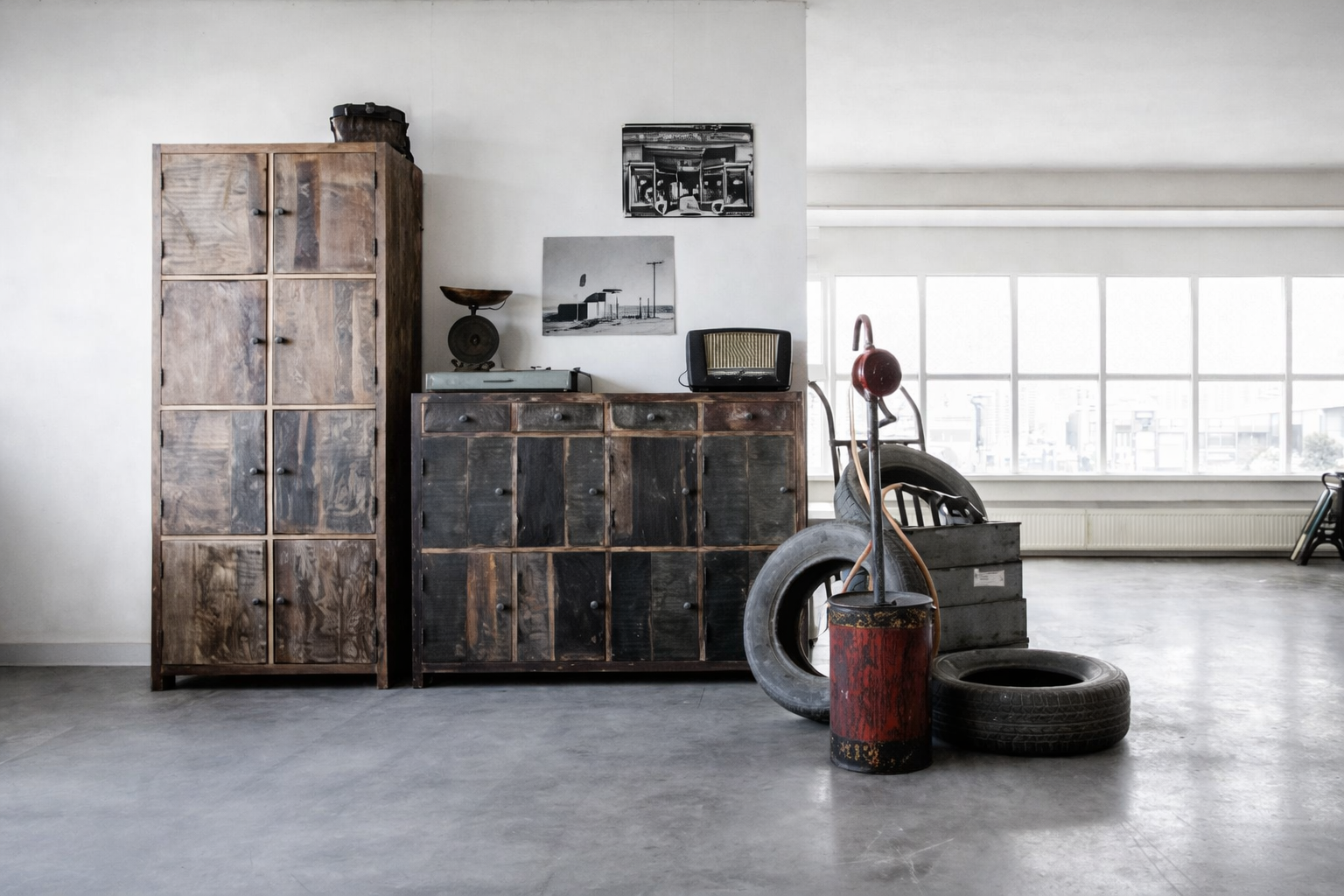 reclaimed furniture wood wardrobe in cozy bedroom