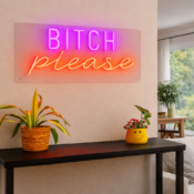 illuminated neon sign UK letters detail view