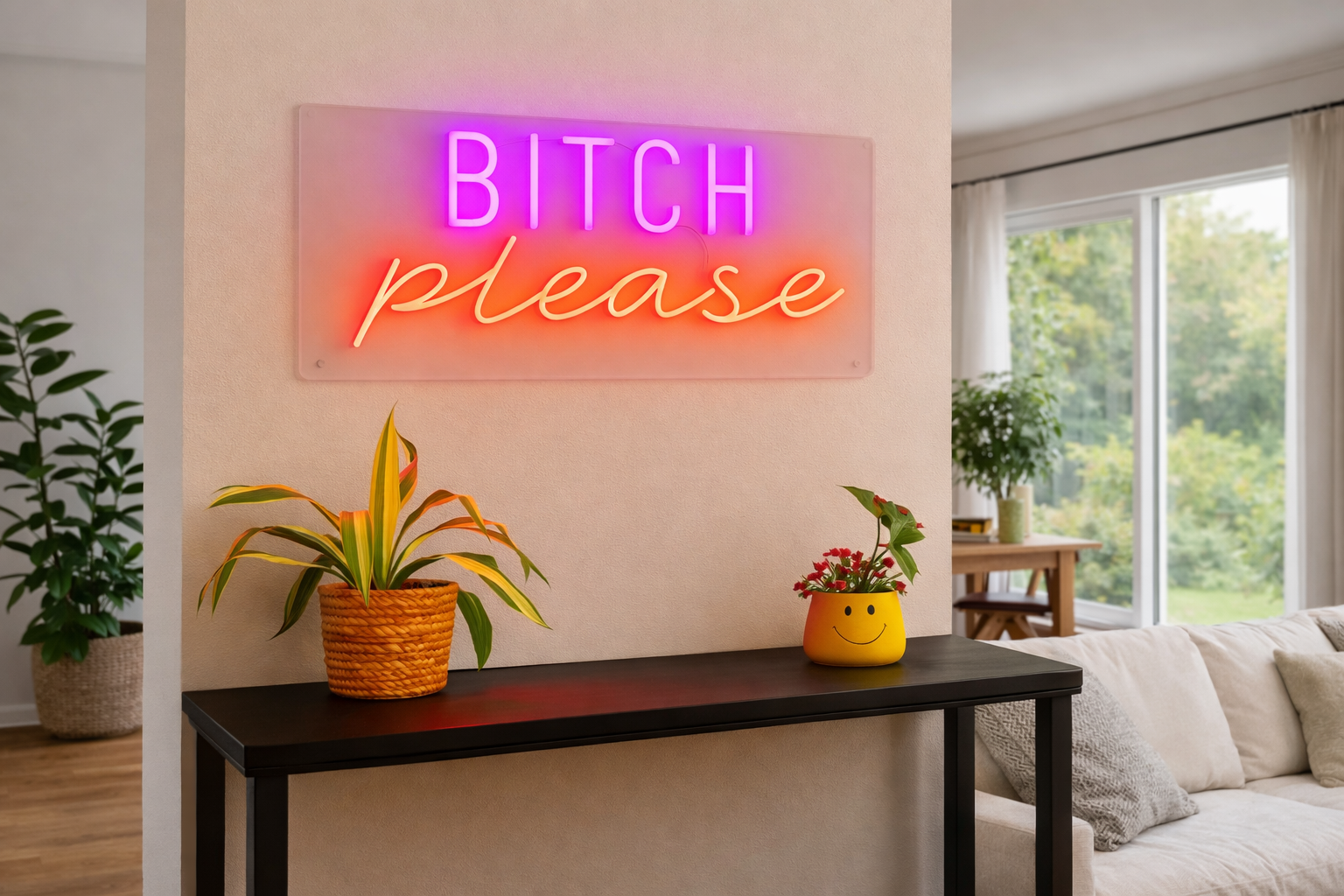 illuminated neon sign UK letters detail view