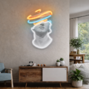 neon signs placed above gaming monitor in bedroom