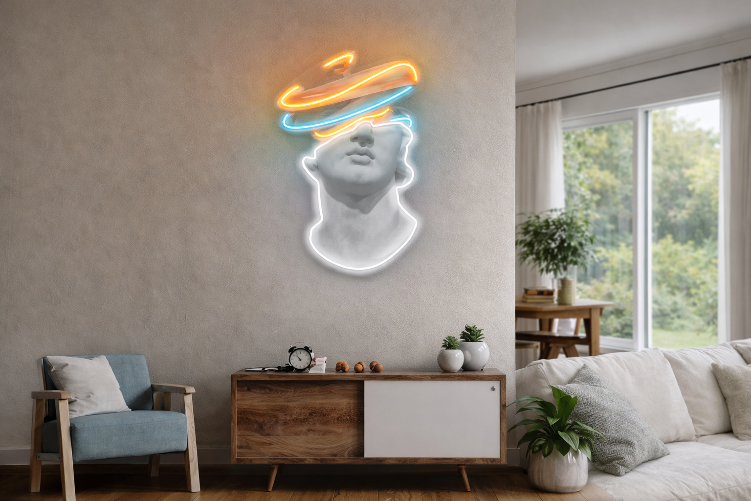 neon signs placed above gaming monitor in bedroom