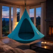 Cacoon hanging chair used as indoor meditation seat