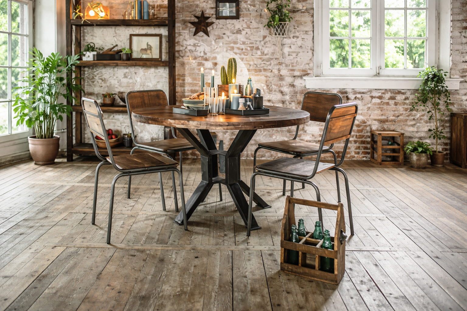 industrial reclaimed wood furniture coffee table in modern living room