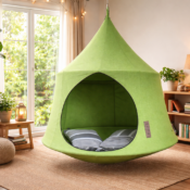 outdoor deck relaxation space with Cacoon hanging chair