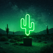 neon signs lighting behind gaming chair setup