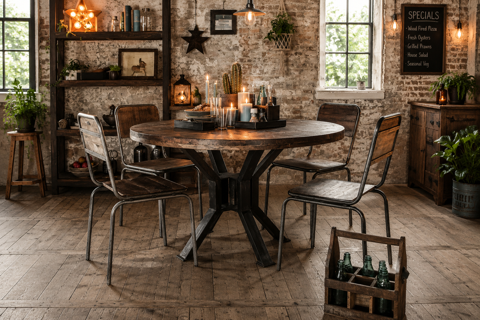 reclaimed wood round Dining ROOM Table from our New Factory Range.
